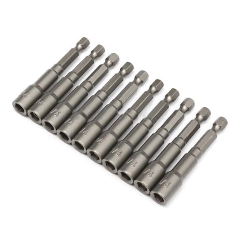 

10 PCS 1/4 65mm Hex Magnetic Nut Driver Socket Set Metric Impact Drill Bits