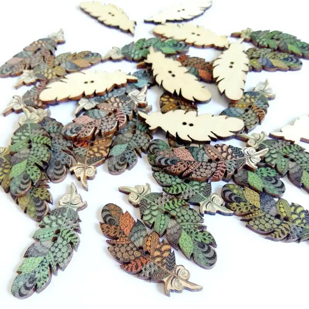 40 искусственных деревянных перьев товары для скрапбукинга с двумя отверстиями |