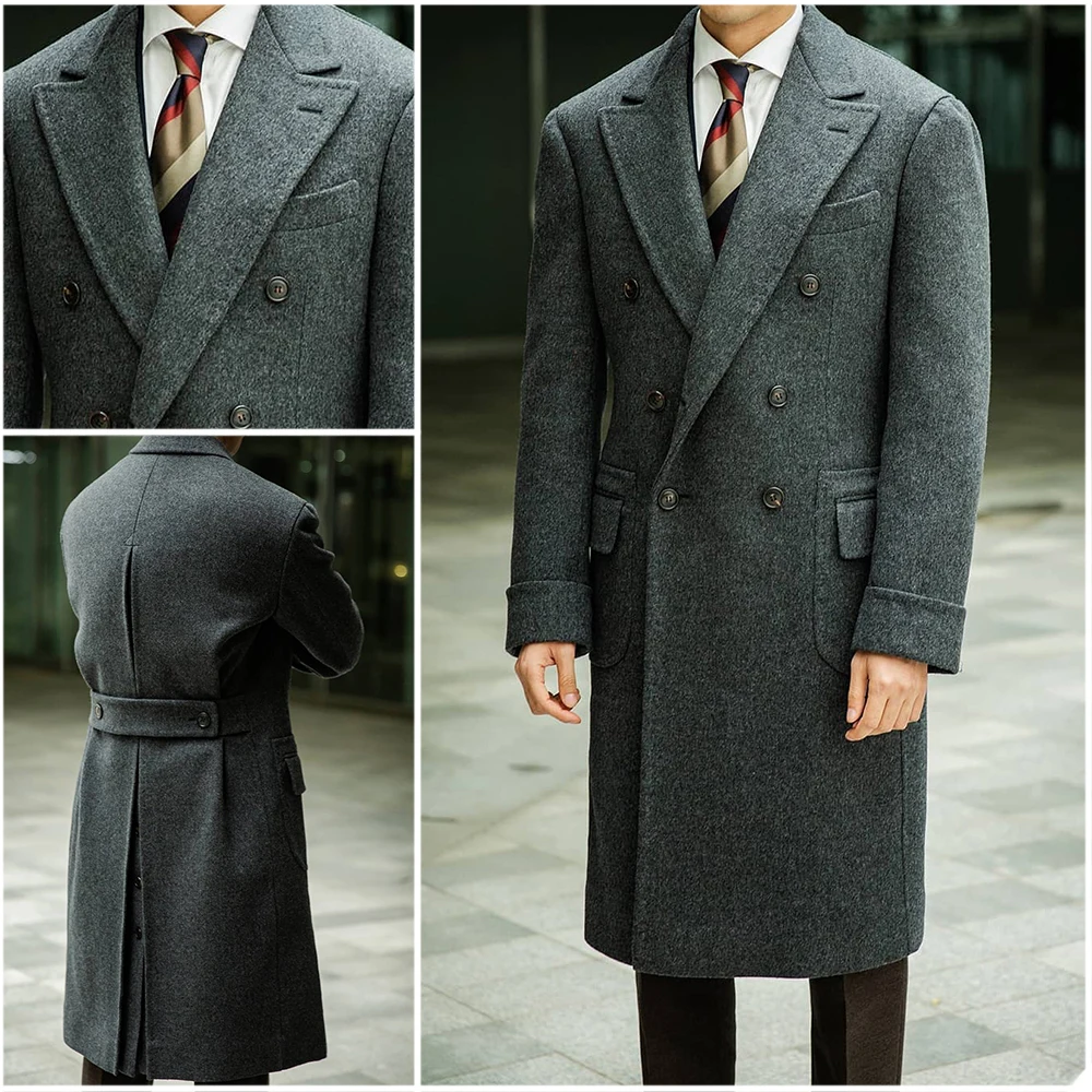 

Mid-Length Woolen Overcoat For Men Double Breasted England Style Casual 2021 Winter Fashion Notched Thicken Jacket