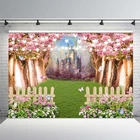 Фон для фотосъемки с изображением весеннего замка сада и цветов