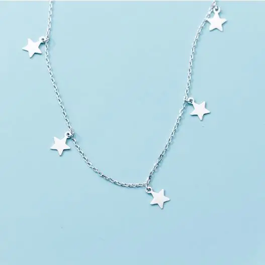 Silver 1PCS Аутентичные стерлингового серебра 925 ювелирные изделия звезда кулон короткое ожерелье для женщин вечерние ювелирные изделия D4394 - Окраска металла: Silver 1PCS
