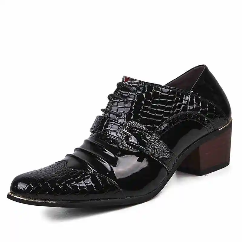 

famous brand men's casual stage nightclub dress patent leather shoes 6 cm high heel oxford brogue shoe pointed toe sneakers male