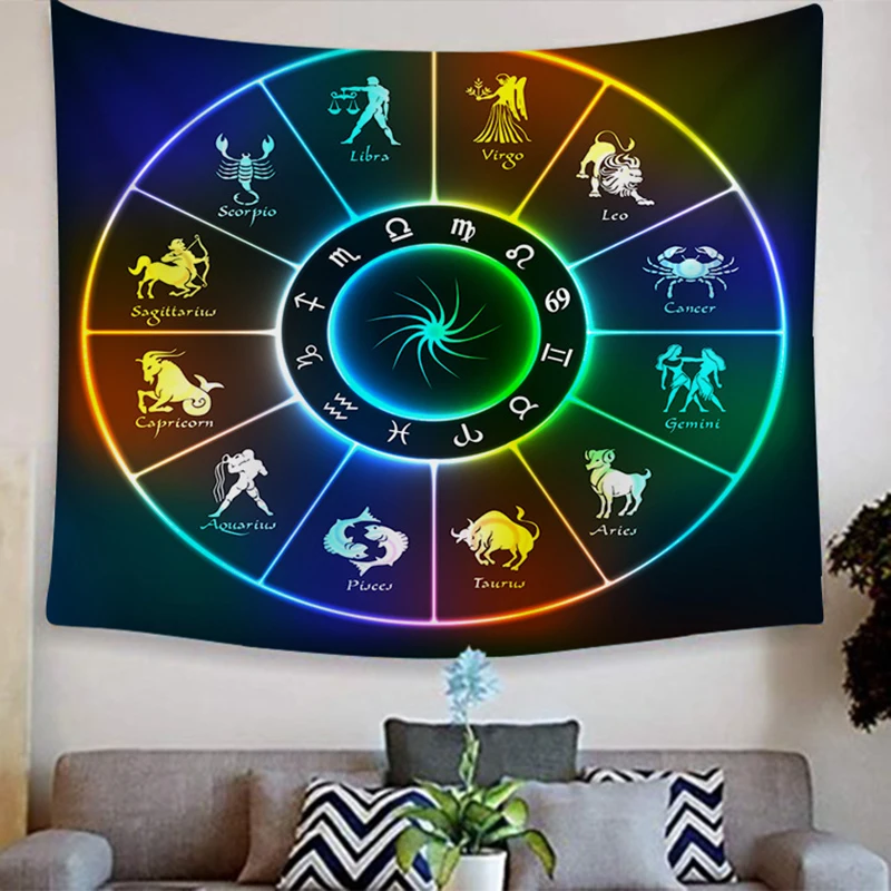 zodiac trippy tapestry bedroom tenture murale tapisserie home decor wall cloth | Дом и сад