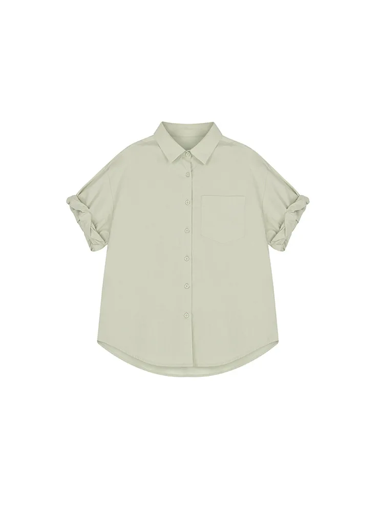 

2021 summer new curled short-sleeved shirt temperament Korean version of the wild thin professional top women
