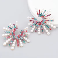 fashion trend multi color rhinestone imitation pearl earrings ladies dinner jewelry statement earring accessories
