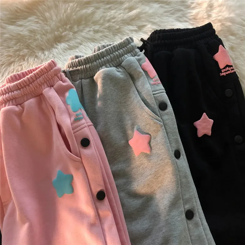 

HI-FASHION Kawaii Side Button High Waisted Cartoon Korean Fashion Casual Summer Shorts for Girl Wide Leg Loose Short Women