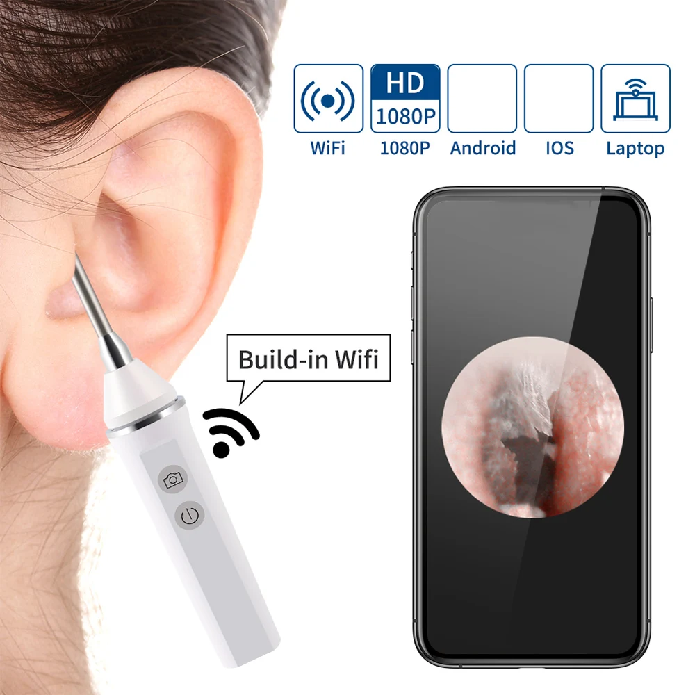 

Mini WIFI Endoscope Camera 3.9MM 6 LEDs Three-in-one Interface USB Inspection Ear Nose Visual Health Care with Ear Pick Set