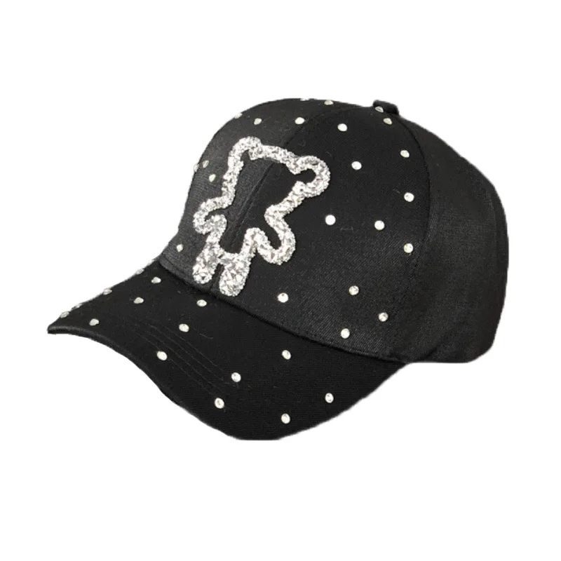 

Women's Baseball Cap Fashion Diamond Teddy Bear Baseball Cap Simple Sunshade Baseball Hat Japanese And Korean Popular Style Hat