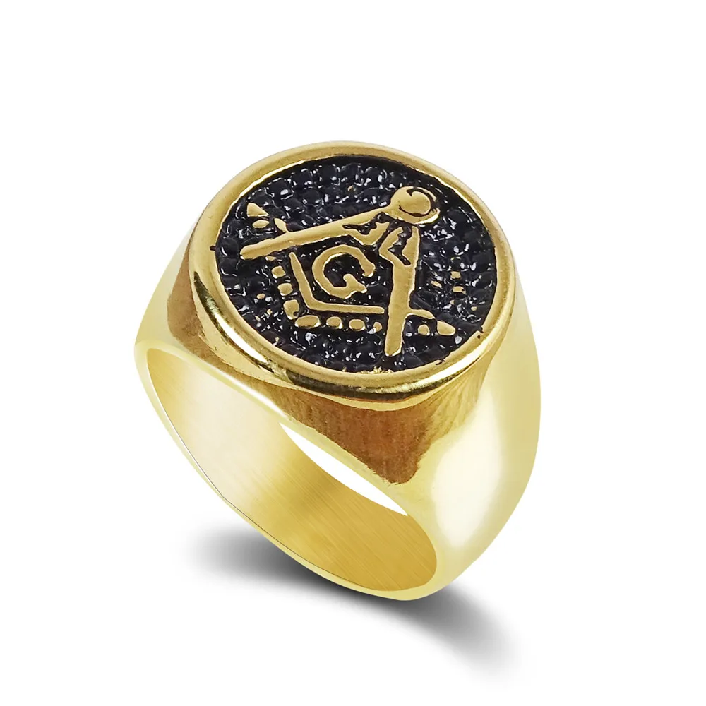 

AG Freemason Ring Gold Color Stainless Steel Vintage Trend Round Rings For Men Punk Masonic Classic Jewelry Gifts Dropshipping
