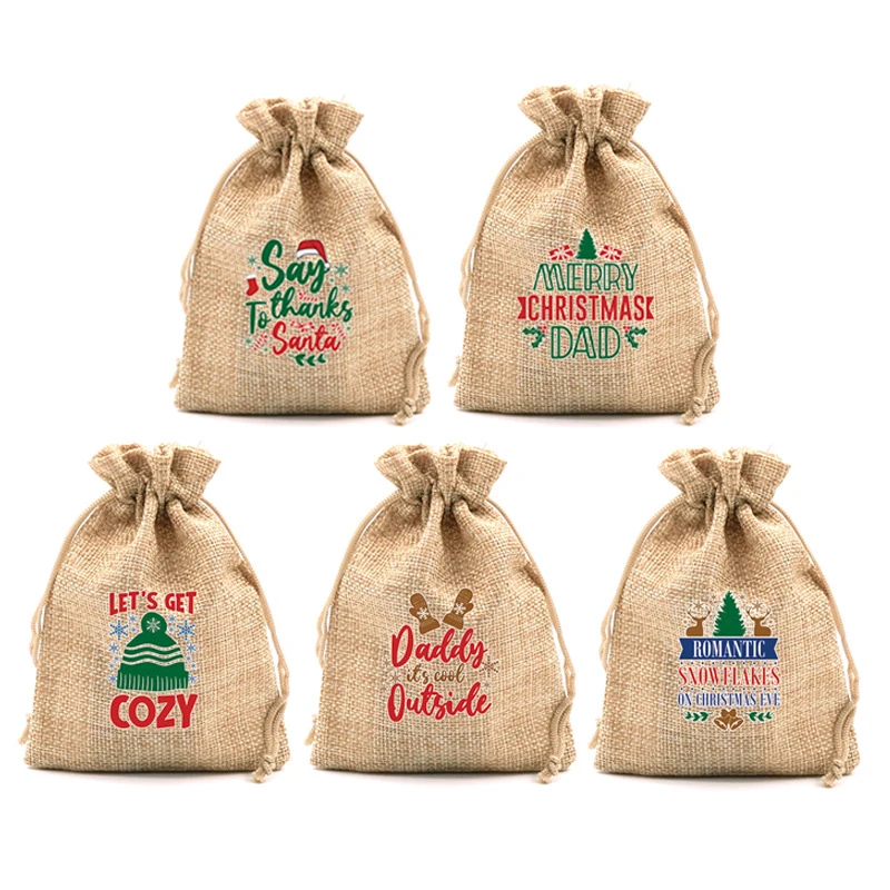 

1Pc Jute Bags Christmas Gift Drawstring Pouch Cotton Linen Gift Packaging Bags for Jewelry Candy Storage Bags Sack Burlap Bag