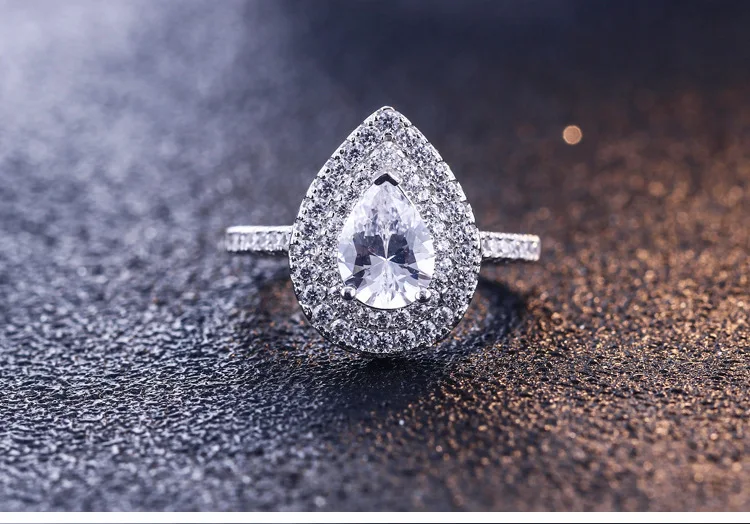 

JoyceJelly trendy ring 925 sterling silver new arrival water drop shaped zircon Silver Ring for women wedding jewelry gifts 2021