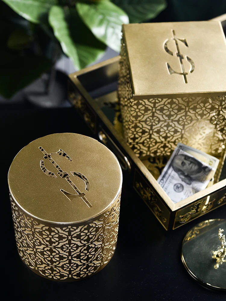 Золотой выдолбленный Копилка Персонализированная кованая железная Закрытая