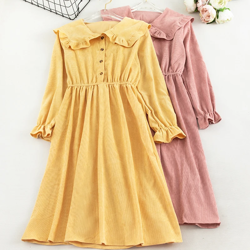 SINGRAIN женское винтажное длинное вельветовое платье зима воротник Питер Пэн