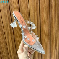 summer ladies high heels sexy crystal womens sandals and slippers pointed transparent stiletto shoes wedding party shoes