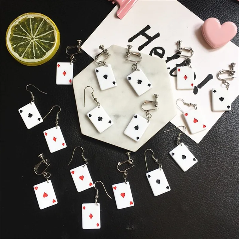 Креативные висячие серьги с игральными картами 4 стиля полимерные пластиковые