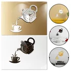 Акриловая Зеркальная Наклейка на стену, креативный чайник, настенные часы, самоклеящаяся Водонепроницаемая наклейка для украшения мобильного дома