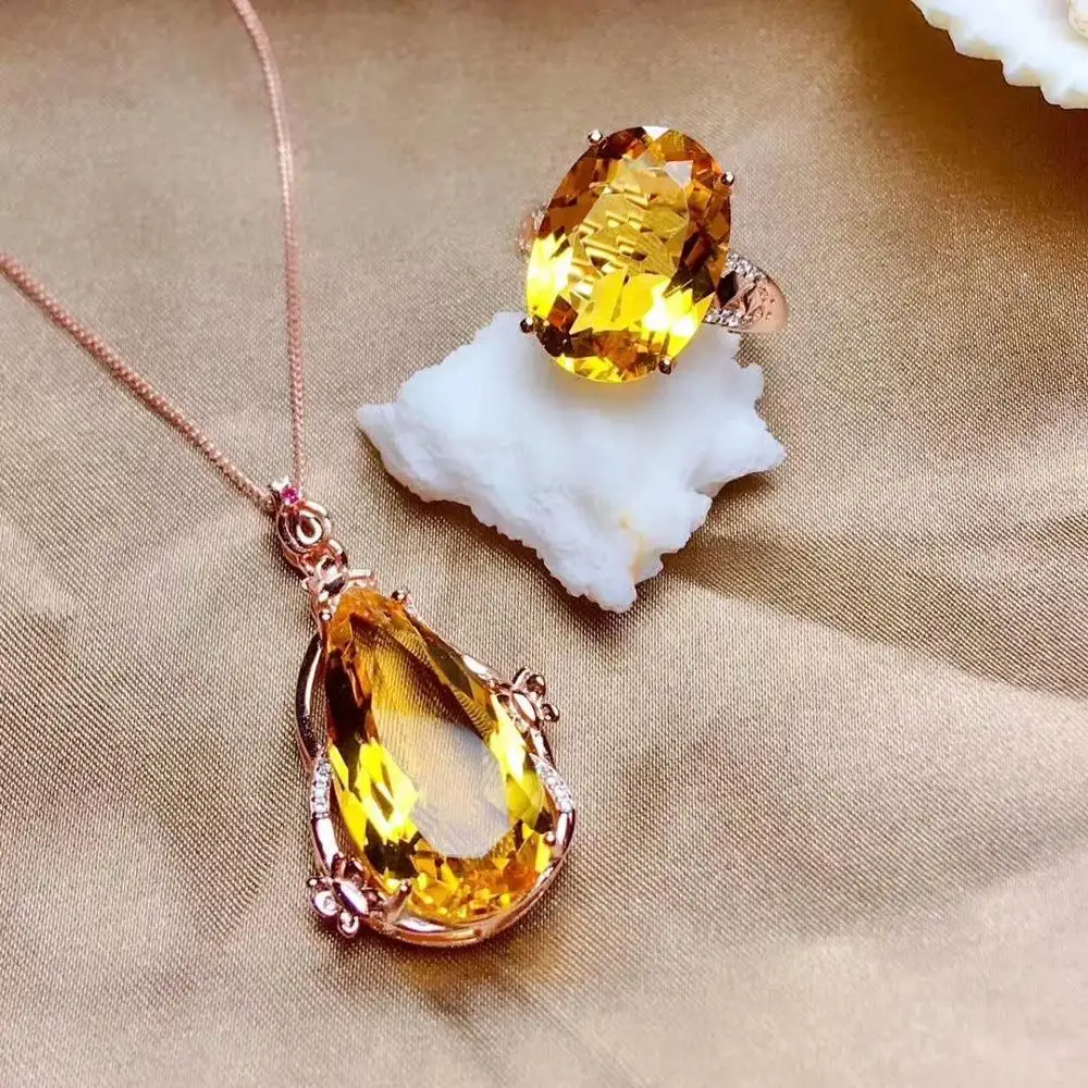

SHILOVEM 925 STERLING SILVER PIEZOELECTRIC CITRINE RINGS PENDANTS SEND NECKLACE JEWELRY WOMEN TRENDY WEDDING MTZJ1318Z132522AGJ