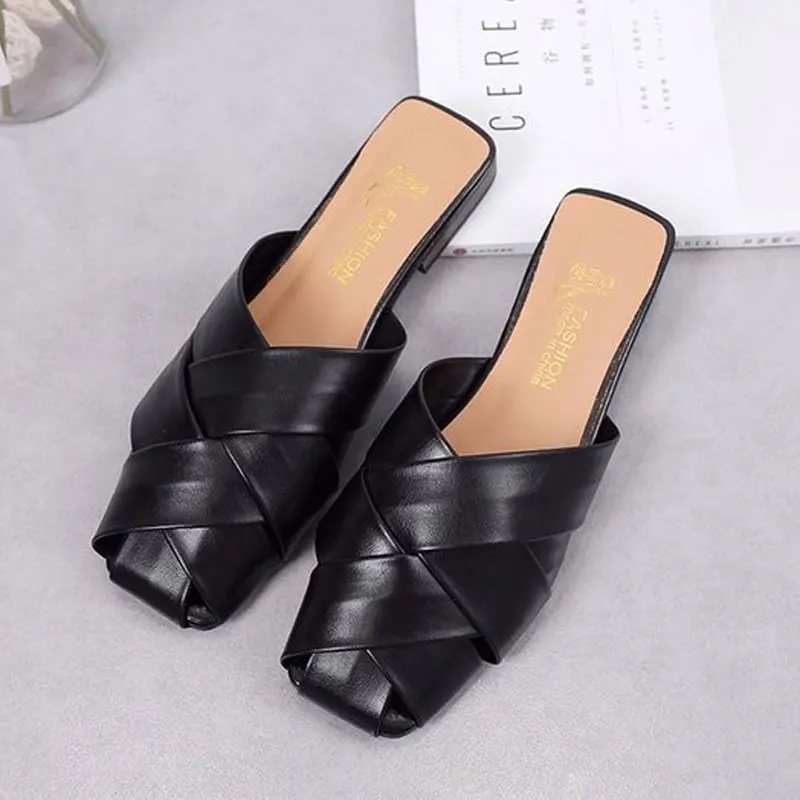 HEE GRAND/вязаные мюли с квадратным носком Новинка 2020 года шикарные летние шлепанцы