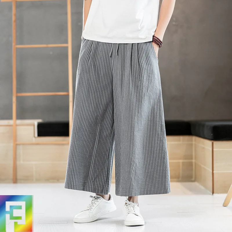 2020 японские полосатые широкие брюки мужские в этническом стиле большие