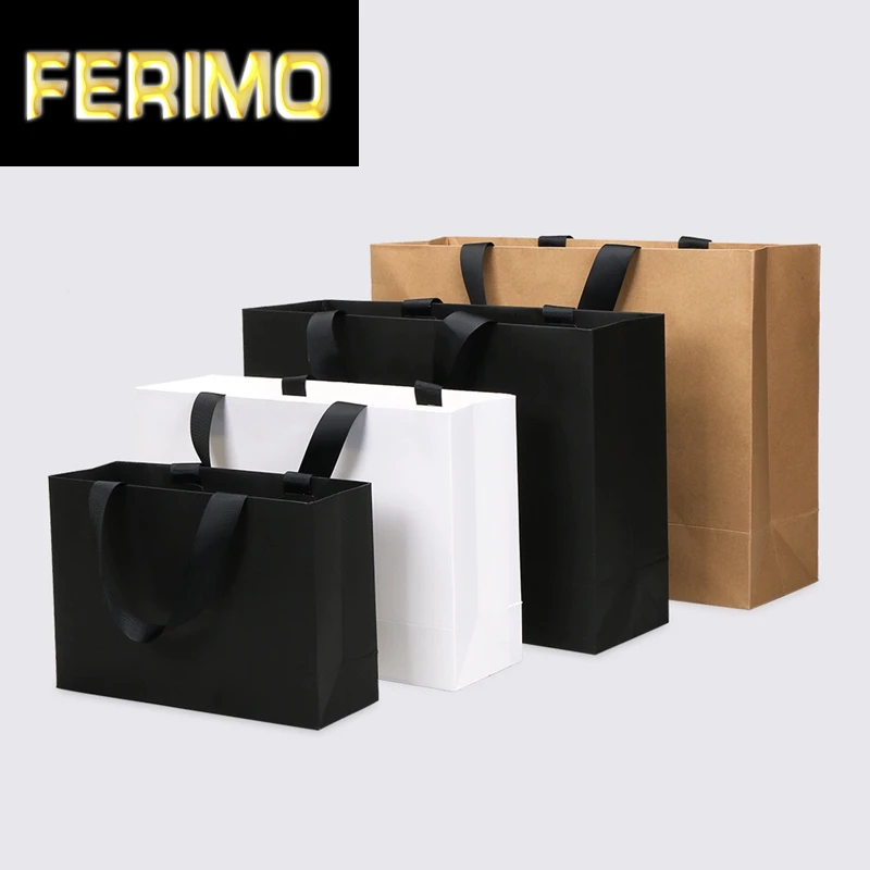 

White/Black/Kraft Large Gift Bag Recyclable DIY Paper Bags For Clothes Wedding Birthday Party With Handles Celebration Decor