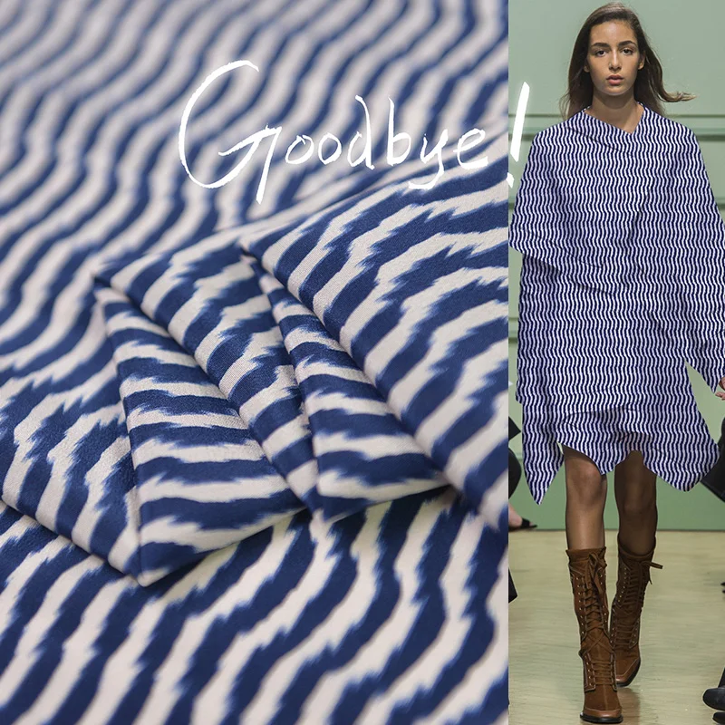 100 см * 140 синяя полоска шелк крепдешин Япония рубашка материал|Ткань| |