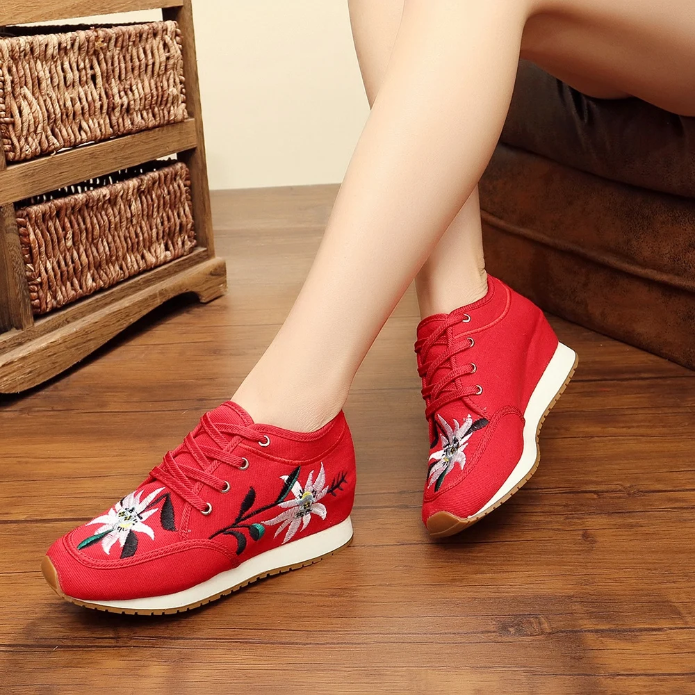 Женские холщовые туфли Veowalk со средним верхом на платформе с цветочной вышивкой
