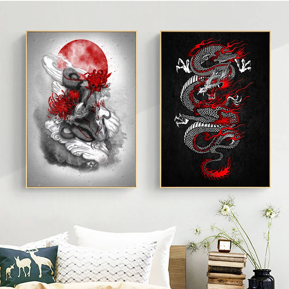 

Chinese Dragon Canvas Wall Art Classical Culture Poster And Prints Fantastic Beasts Animal Decorative Painting For Living Room