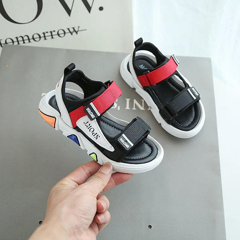 

Summer New Canvas Sandals Boys Sandals Solid Color Soft Soled Anti-Slip Children Kids Shoes Black White Beach Sandals E04241