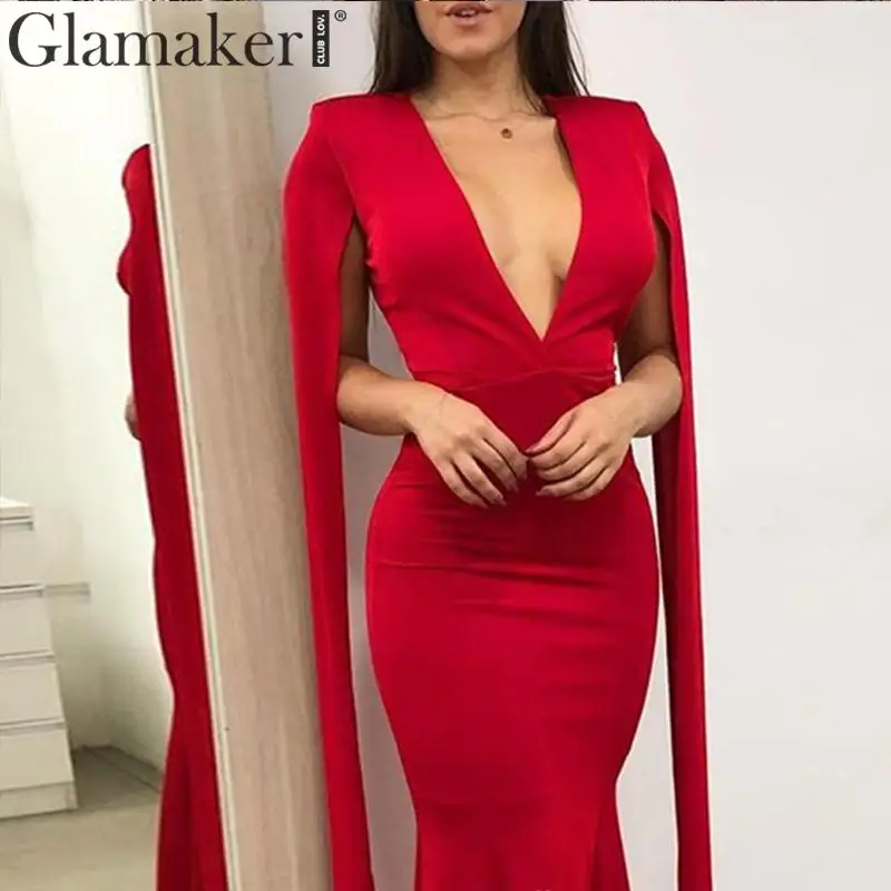 Glamaker Элегантное Длинное Платье Русалочки с v образным вырезом женское платье без