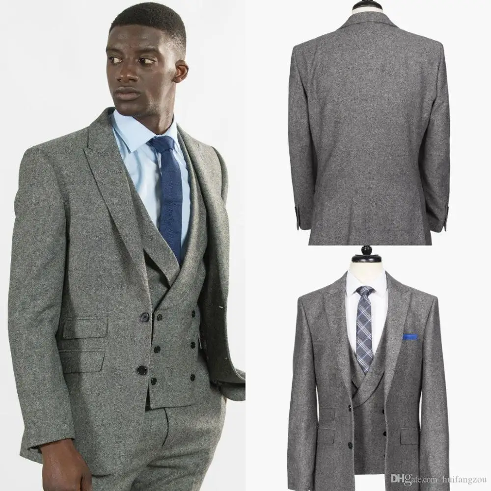 Костюм твидовый мужской из трех предметов Модный смокинг для жениха Свадебный