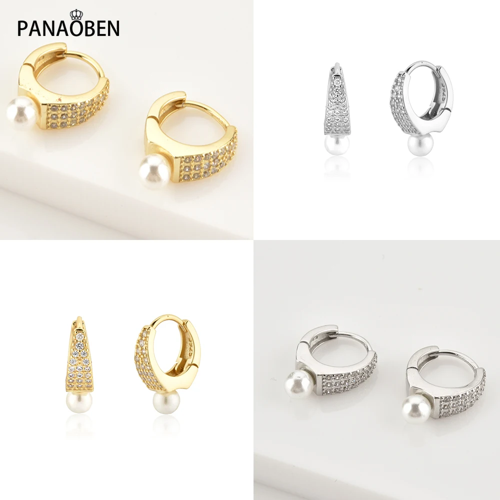 

Серьги PANAOBEN из стерлингового серебра 925 пробы для женщин, Роскошные жемчужные кольца 2021 с кристаллами, женские циркониевые ПАВЕ, свадебные модные ювелирные украшения