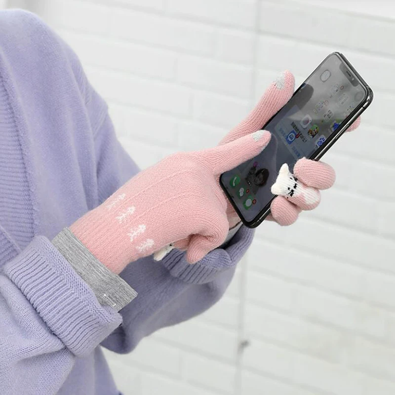 

Варежки вязаные, с котом, рыбой, для сенсорных экранов