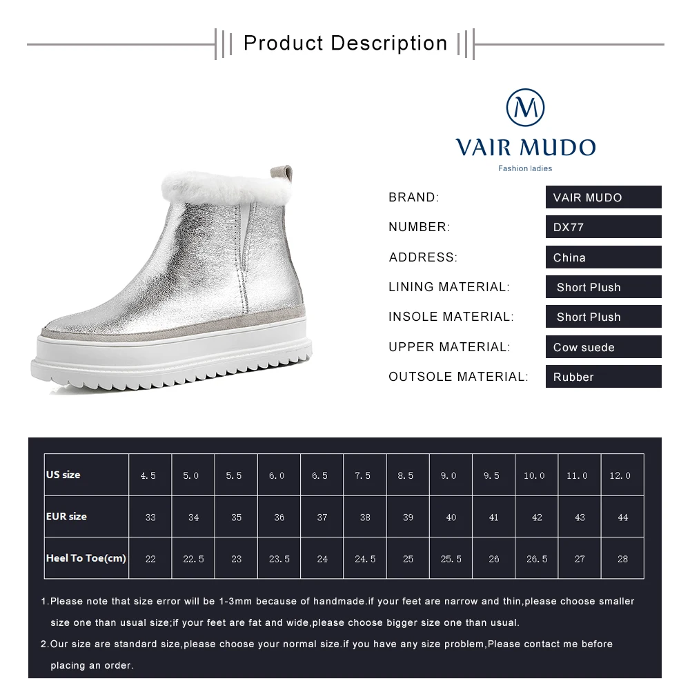 VAIR MUDO Winter Warm Ankle Boots Shoes Women Snow Boots Genuine Leather Lining Short Plush Women Boot For Winter Shoes DX77