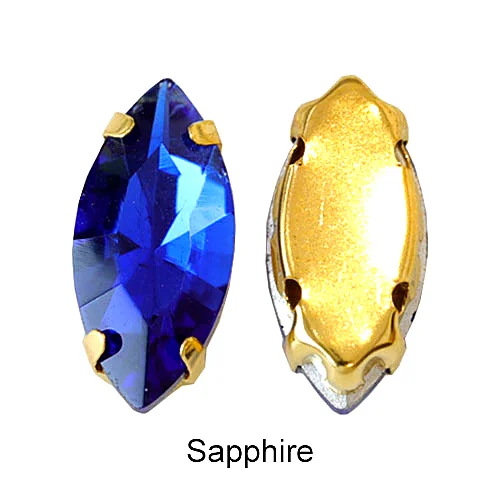 Sapphire Конский глаз Разноцветные Хрустальные пришитые Стразы Navette много размеров стразы для шитья с золотыми когтями для свадебного платья E7073 - Цвет: Sapphire