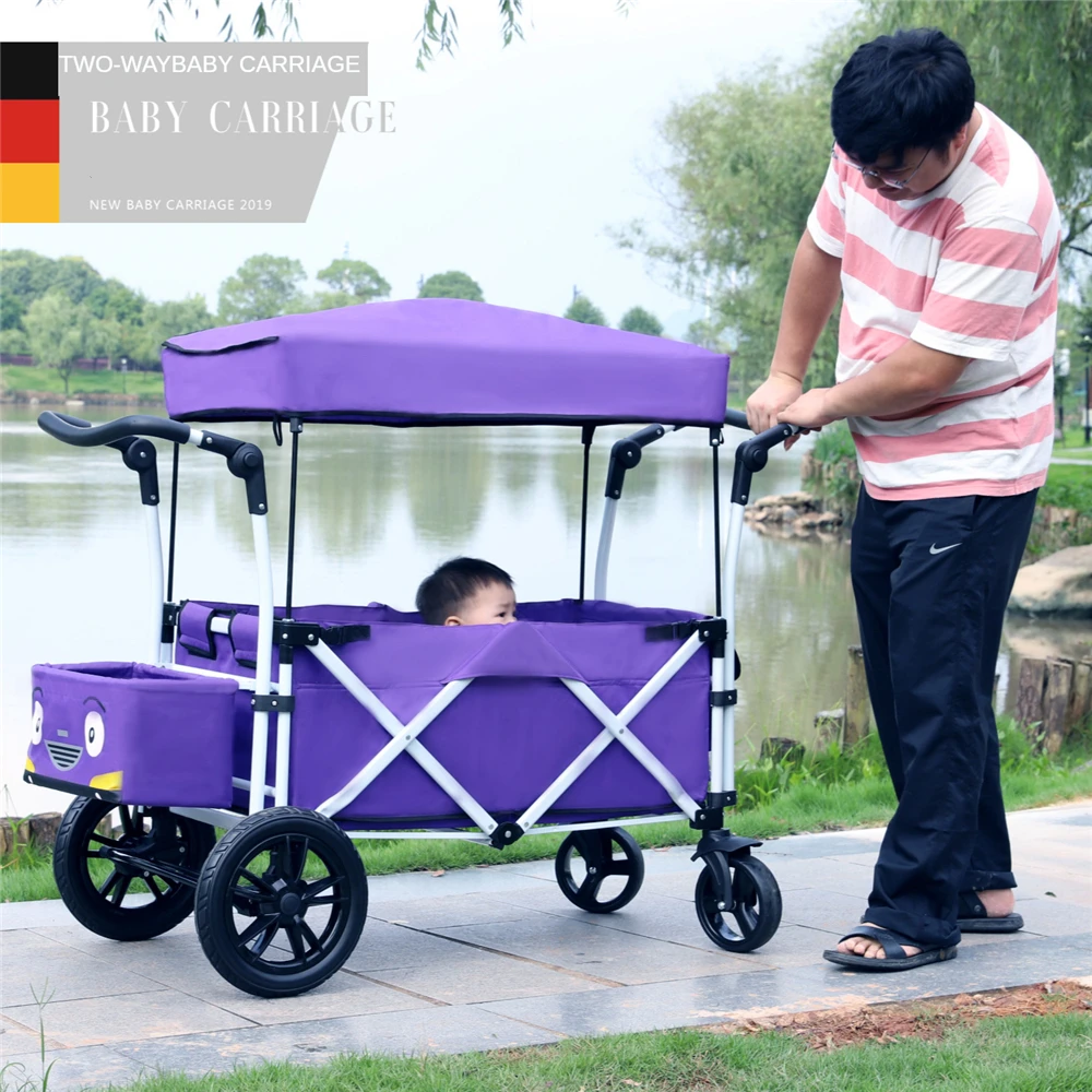 

3-In-1 Folding Outdoor Collapsible Wagon for Kid Cargo Distributor Push Pull Wagon Camping Grocery Canvas Fabric Sturdy Portable