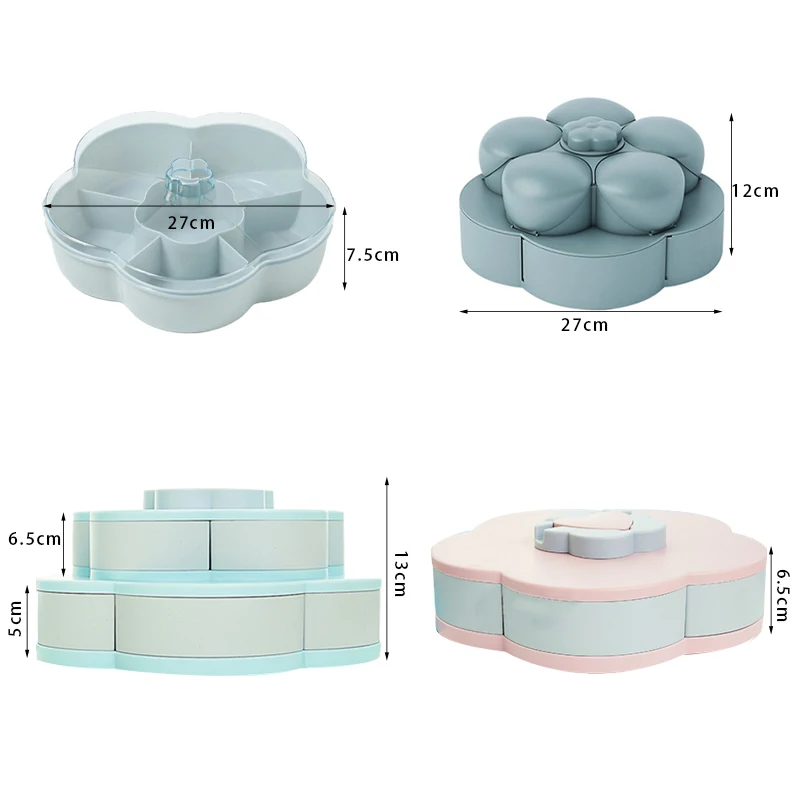 

Rotating Petal Shape Candy Box Snack Nut Storage Cases Creative Double Dried Fruit Storages Case Wedding Household Organizer