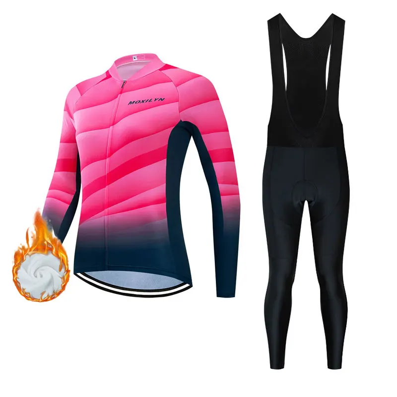 Moxilyn Men Cycling Clothing Set Winter Long Sleeve Jacket Bike Jersey Kit Plus Velvet Riding Clothes Pants with 9D Pad CT008 | Спорт и