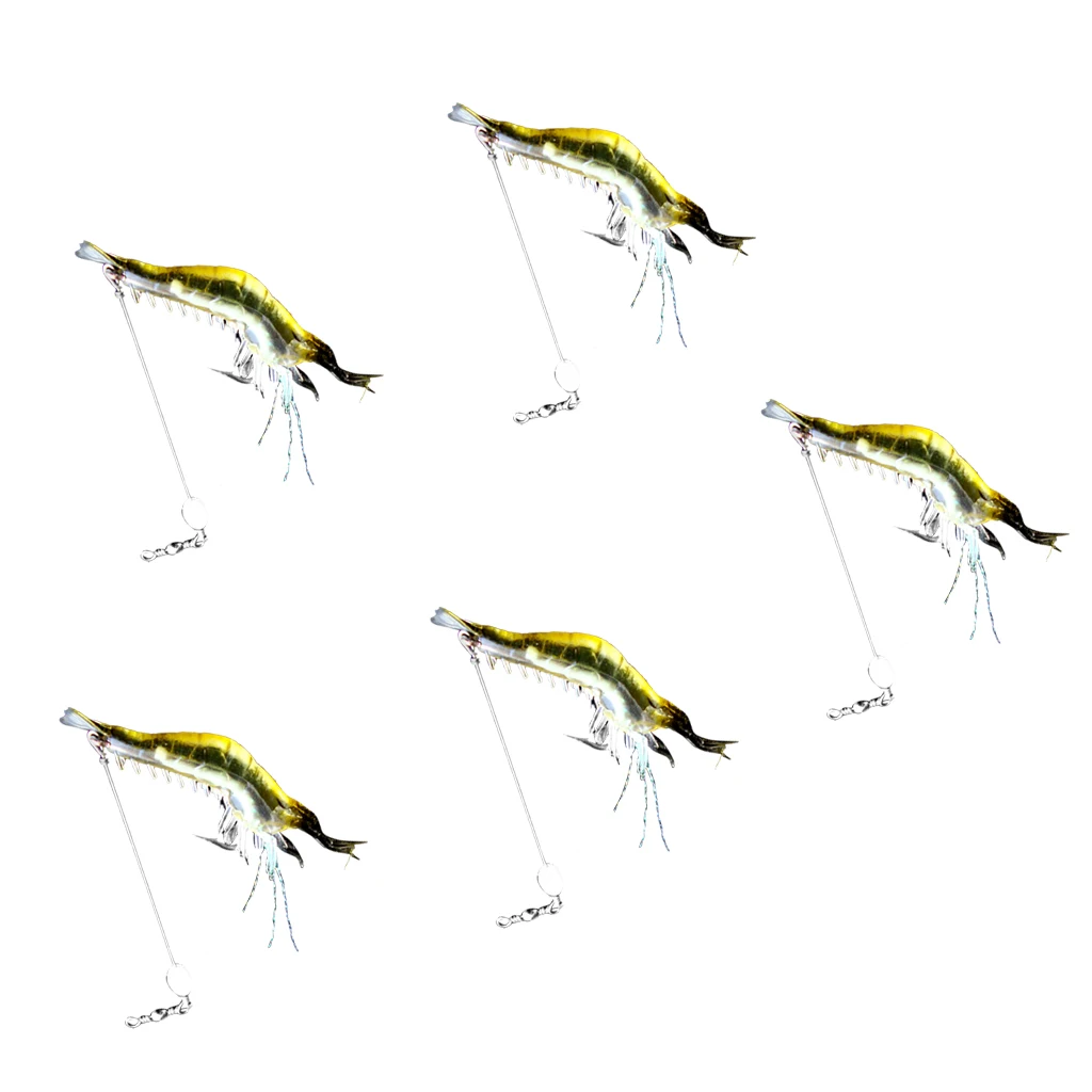 

5Pc Shrimp Bait Set Fishing Lures Kit Soft Lures Plastic Luminous Fishing Bait with Hooks Bead Swivels Bass Fishing Tackles