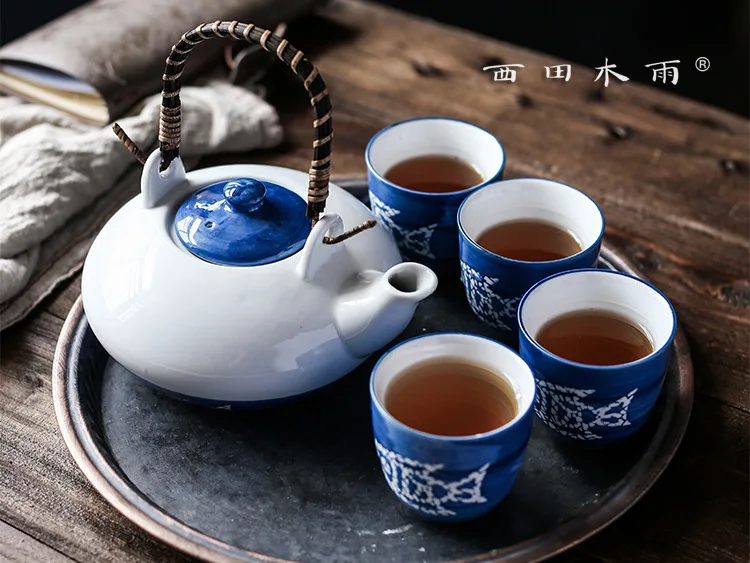 Fish tea set Japanese high-temperature glaze color one pot four cup teapot tea cup gift box set