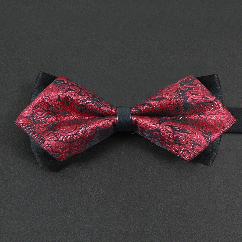 

2019 New Fashion Men's Bow Ties Wedding Double Fabric Crimson Paisley Pattern Bowtie Club Banquet Butterfly Tie with Gift Box