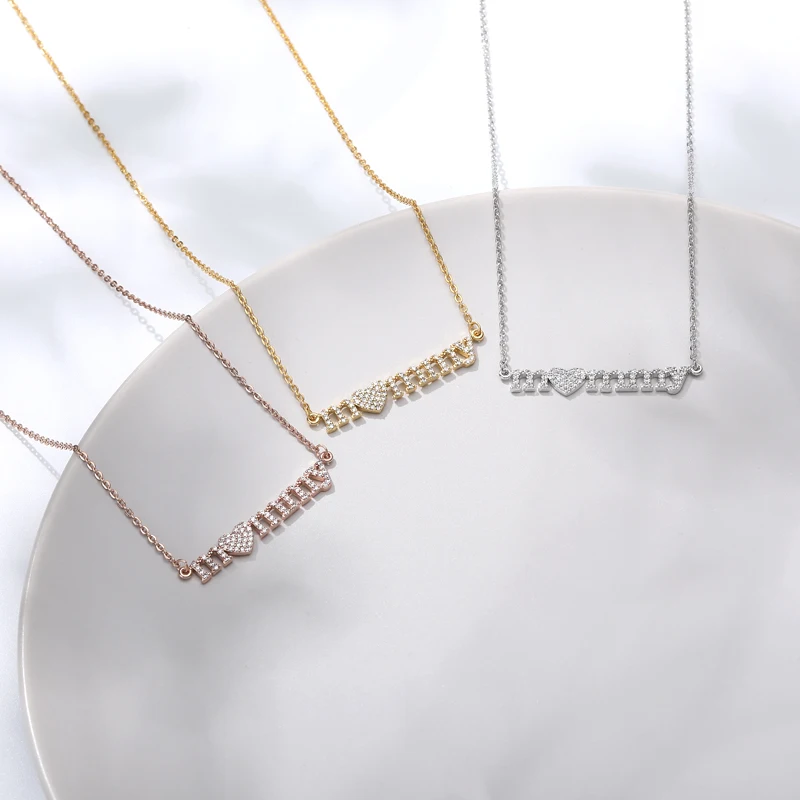 Zircon Heart Letter Mommy Necklace For Women Mother Rose Gold Silver Color Stainless Steel Chain Female Pendant Jewelry | Украшения и