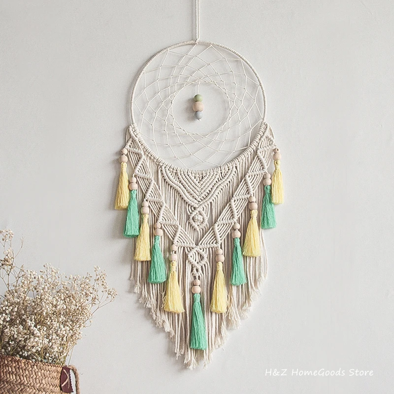 

Colorful Macrame Wall Hanging Hand Woven Nordic Bohemian Tapestry Round Tassels Dream Catcher For Bedroom Decoration Home Decor