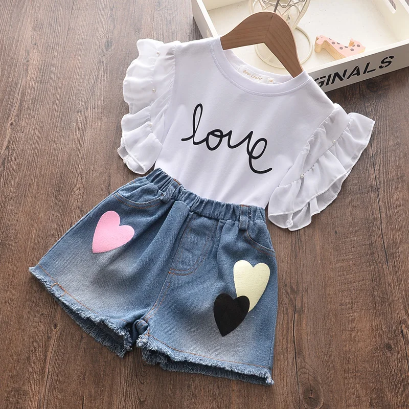 

Bear Leader Kid Clothing Girls Sets Fashion Suit for Kid 3-7 Years Letter T-shirt Shorts with Flower Belt Casual Outfit Children
