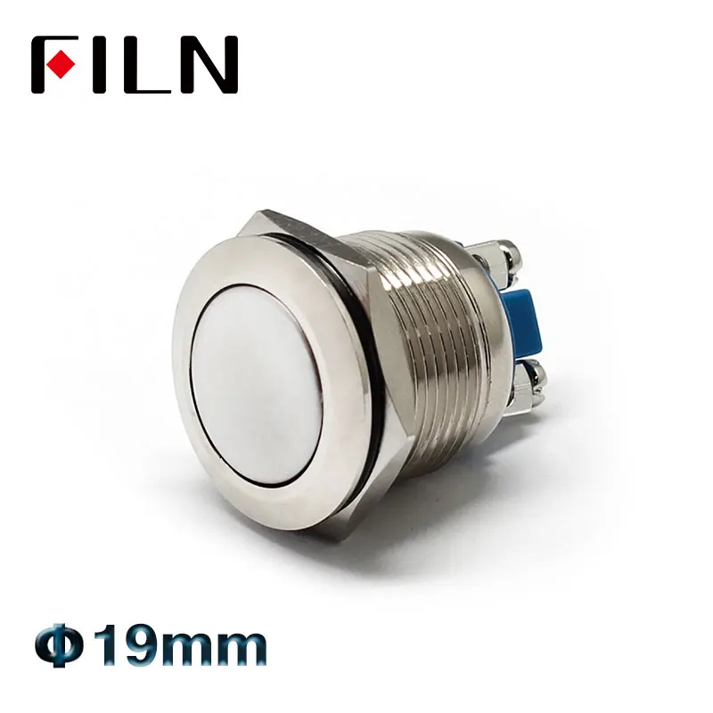 19mm Flat head 16 мм 19 мм латунные Никель посеребреная фурнитура купольная привод металлическая кнопка переключатель 1NO мгновенный 2 сережки-гвоздики 3A250VAC - Цвет: 19mm Flat head