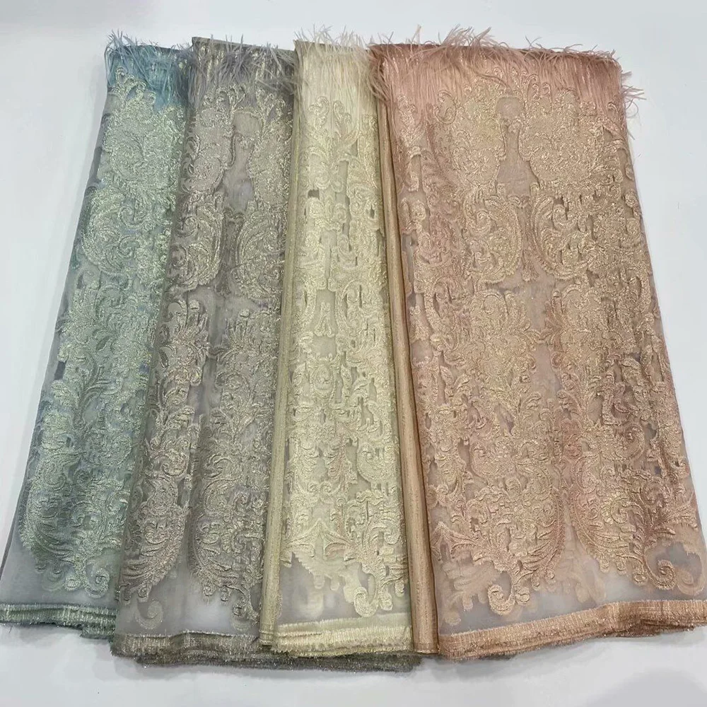 

Bbrocade fabric for women dress ADPS7 Jacquard and Appliqued tassels wonderful golden color pattern swiss voile lace fabric