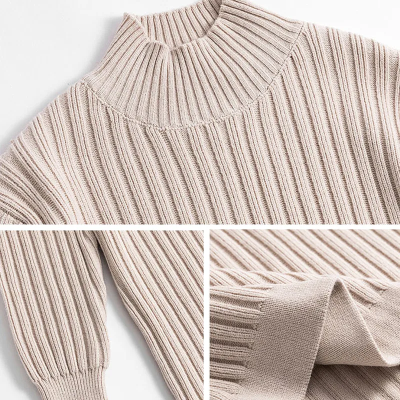

Women's Long Sweater Dress Solid Loose Half Turtleneck Winter Black Pullovers Dresses Autumn Knitted Lazy Vestidos 6521