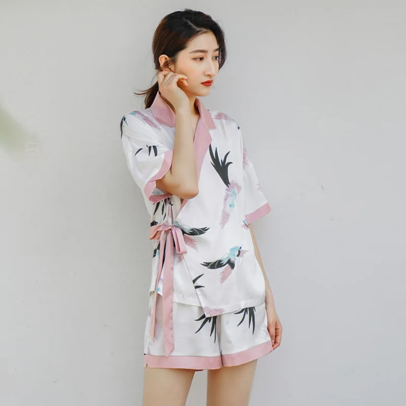 Летние пижамы 2020 женские шелковые тонкие с короткими рукавами пижамный комплект