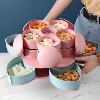 2 layer rotating petal candy box plastic snack tray case nut storage box rotation dried fruit plate wedding gift home organizer