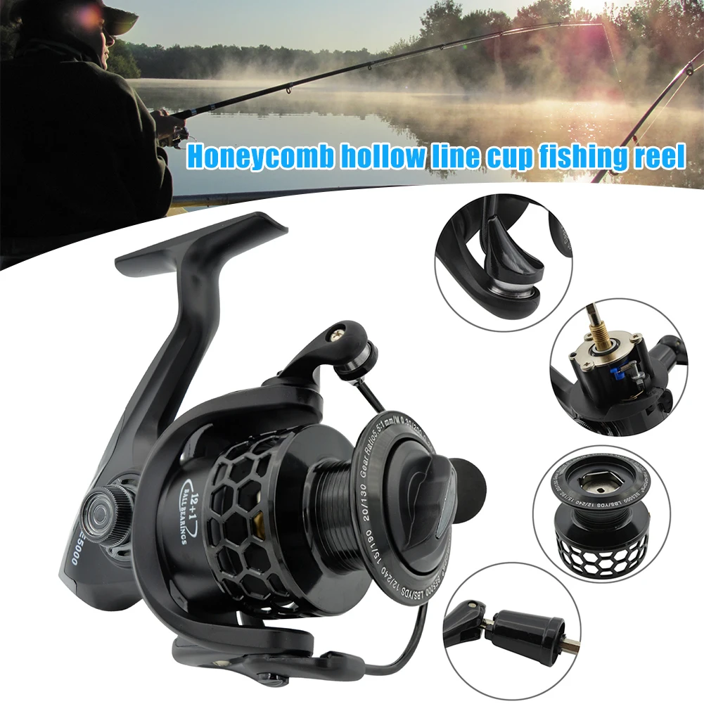 

Newl Black Fishing Reel with Hollow Line Cup Metal Fishing Reel Light Weight Ultra Smooth Powerful Fishing Gear Supplies
