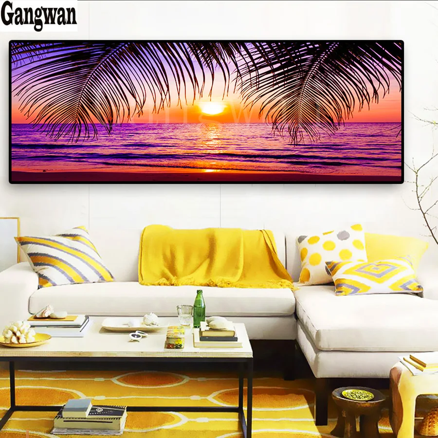 

Sea Beach Sunsets Natural Coconut Palm Panorama Landscape Full Square Drill Diamond Painting 5D DIY Handmade Embroidery Mosaic